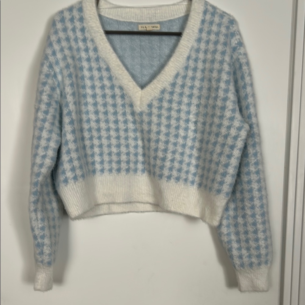 LA Hearts Light Blue and White Cropped V-Neck Sweater XS